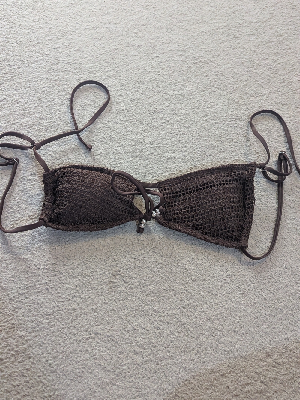 No Boundaries Brown Crochet Bandeau Bikini Top
